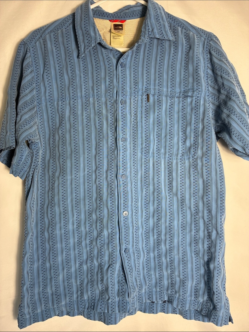 Vintage The North Face Blue Textured Striped Button Down Shirt Gorpcore size M